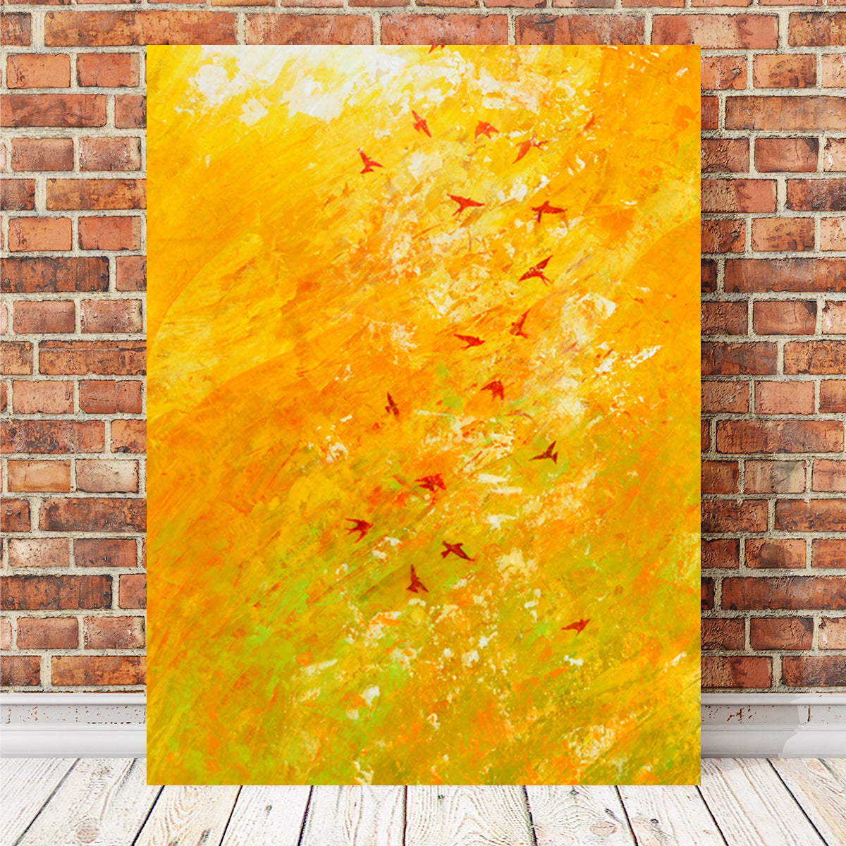 Exquisite Swallows Against Yellow Wall Art for Home Decor