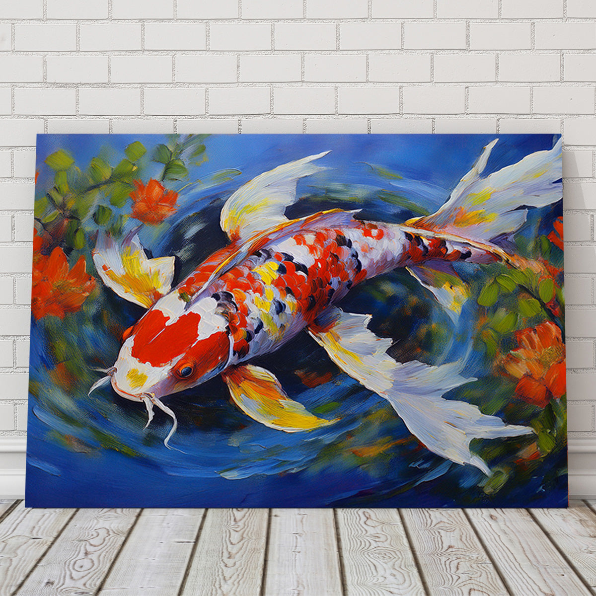 Stunning White Koi Fish Painting Wall Art for Home Decor