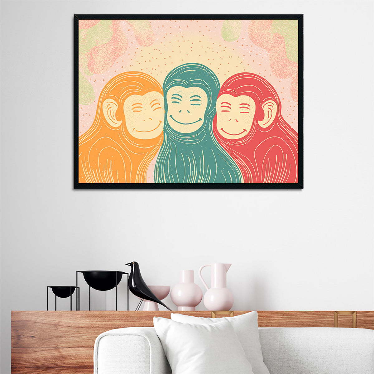 Exquisite Three Monkeys Art Print Wall Art for Stunning Home Decor