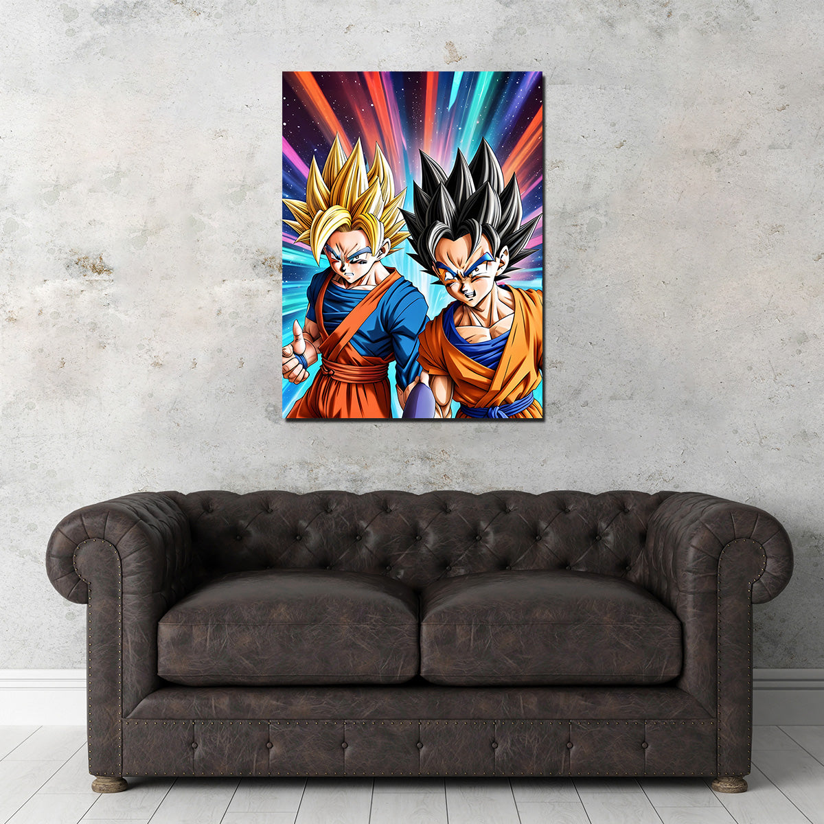 Epic Battle: Super Saiyan Goku vs Base Form Goku Canvas Print