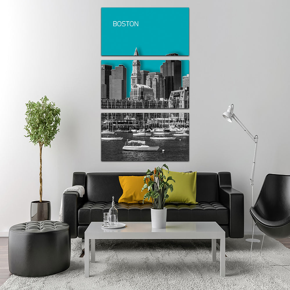 Stunning Boston Skyline Turquoise Wall Art for Your Home Decor