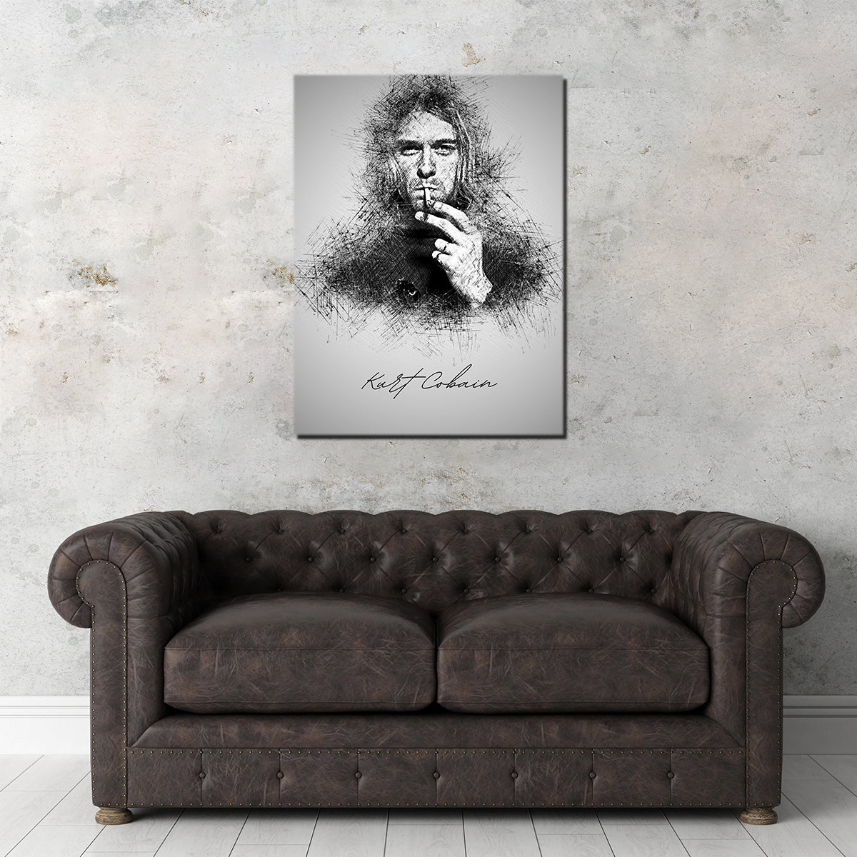 Authentic Kurt Cobain Sketch Wall Art for Music Enthusiasts
