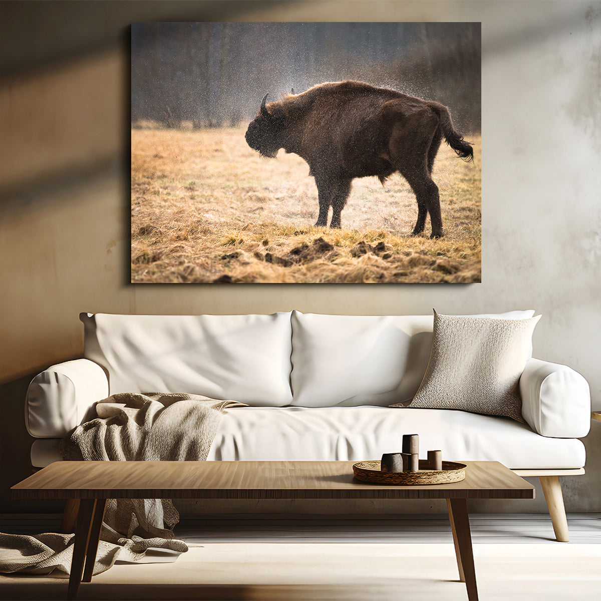 Stunning Wild Bison Shaking off Rain Wall Art for Home Decor