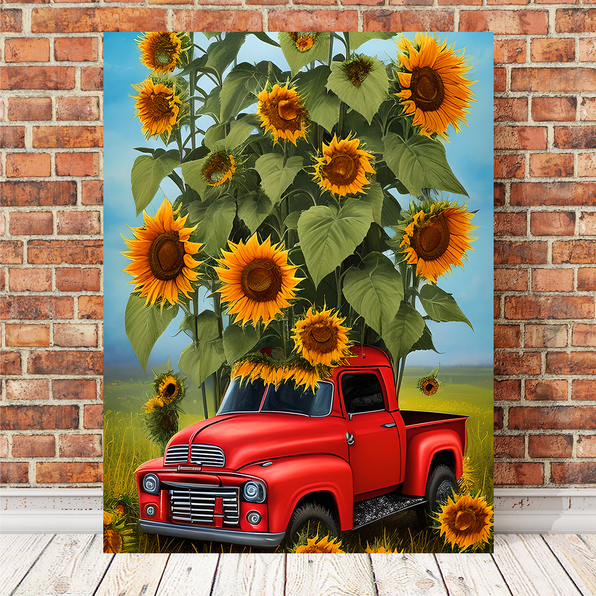 Gorgeous Sunflower Red Truck Wall Art for Stunning Home Decor