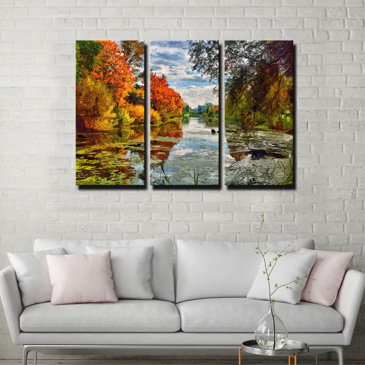 Stunning Lakeside Autumn Trees Wall Art by Denise Dundon
