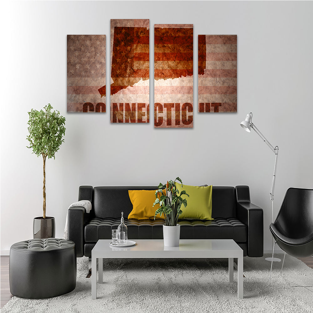 Stunning Connecticut Map on American Flag Wall Art for Your Home Decor
