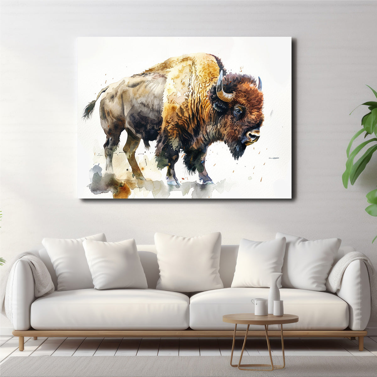 Exquisite Buffalo on White Wall Art - Ideal for Home Decor