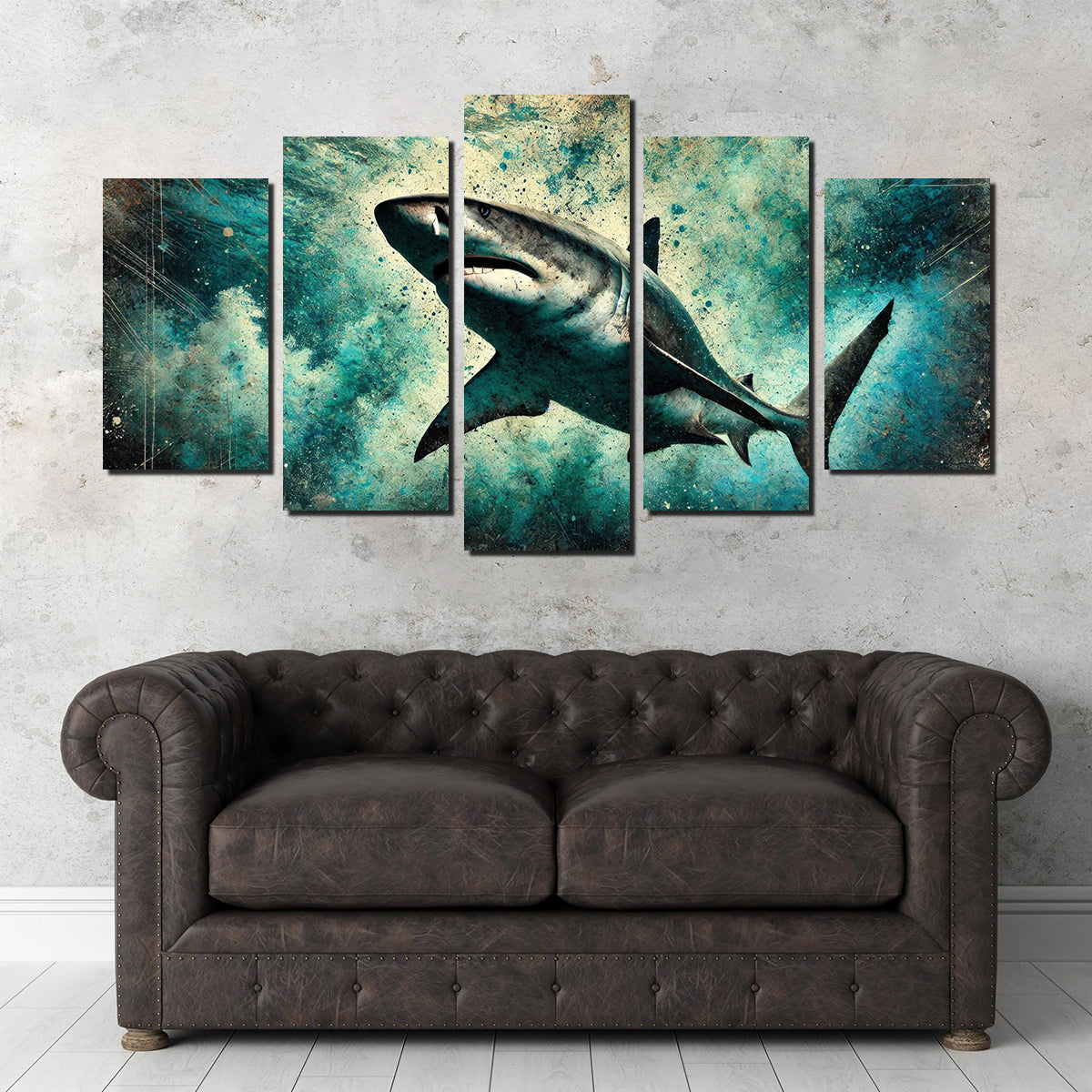 Stunning Bull Shark Grunge Wall Art for Striking Home Decor