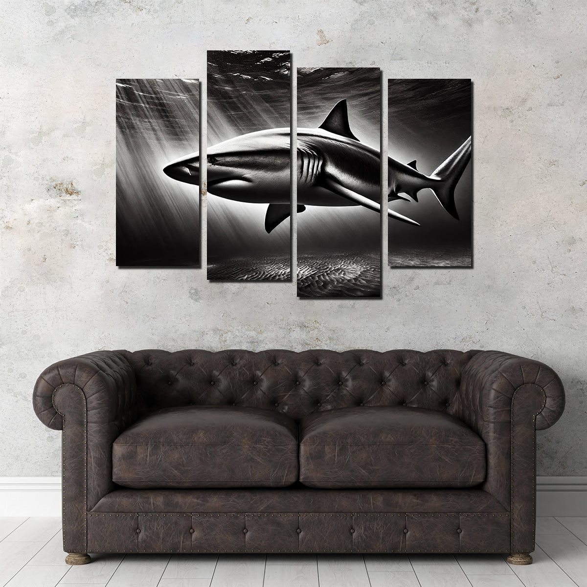 Stunning Bull Shark Grayscale Wall Art for Home Decor