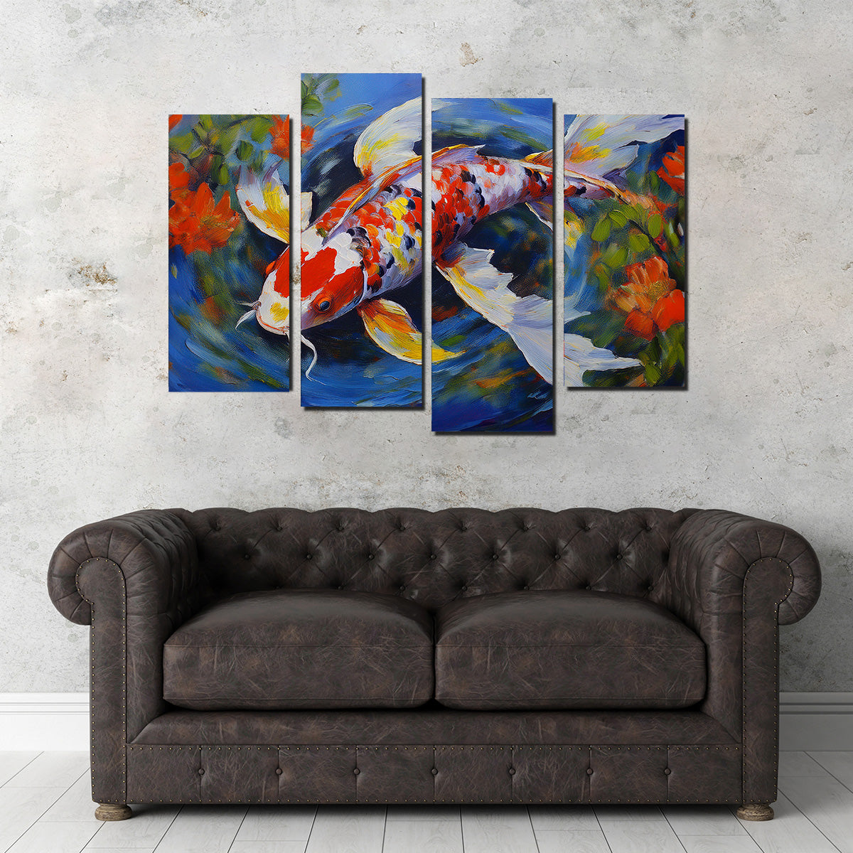 Stunning White Koi Fish Painting Wall Art for Home Decor