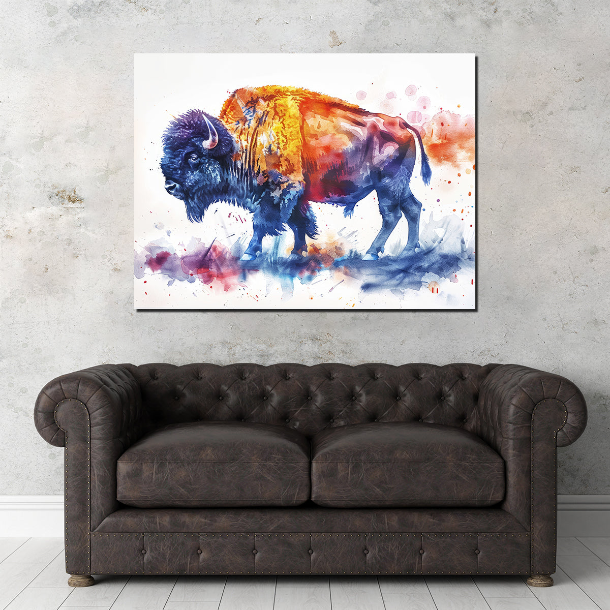 Stunning Vivid Watercolor Bison Wall Art for a Striking Home Decor