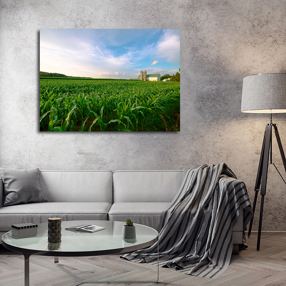 Exquisite Wisconsin Dairy Farm Against Corn Field Wall Art