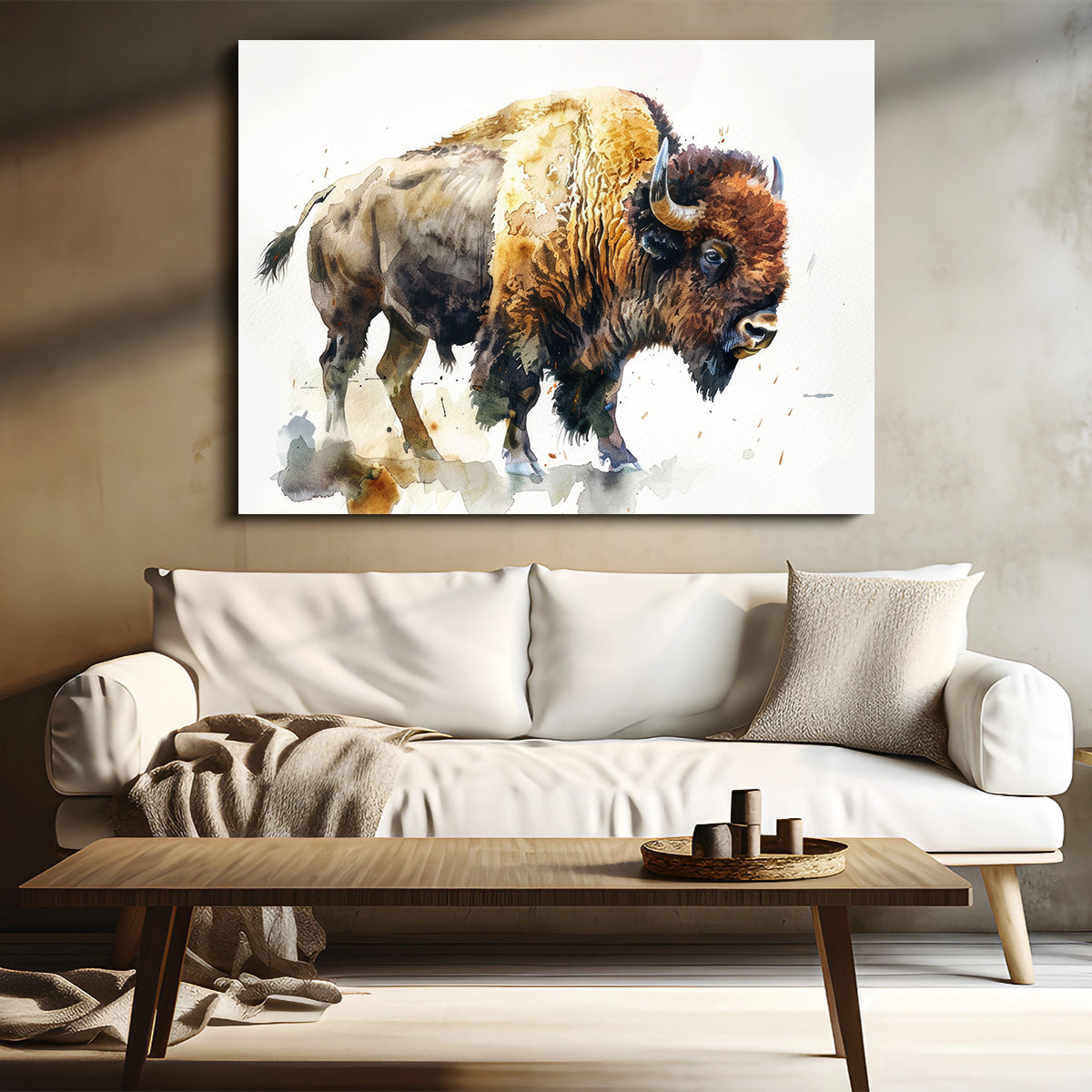 Exquisite Buffalo on White Wall Art - Ideal for Home Decor