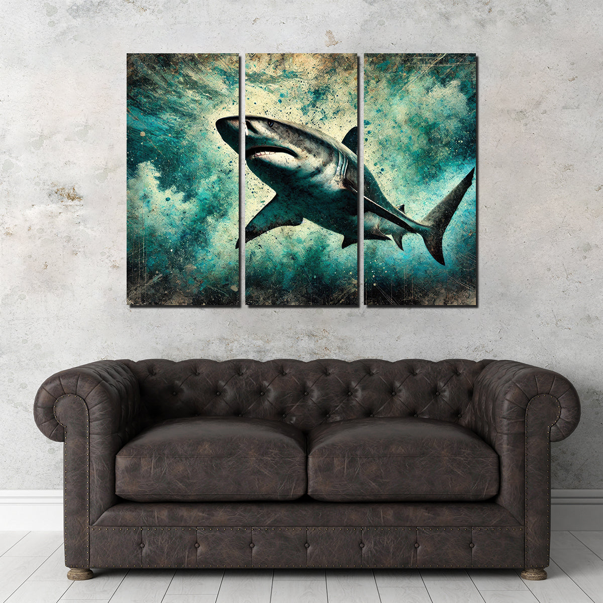 Stunning Bull Shark Grunge Wall Art for Striking Home Decor