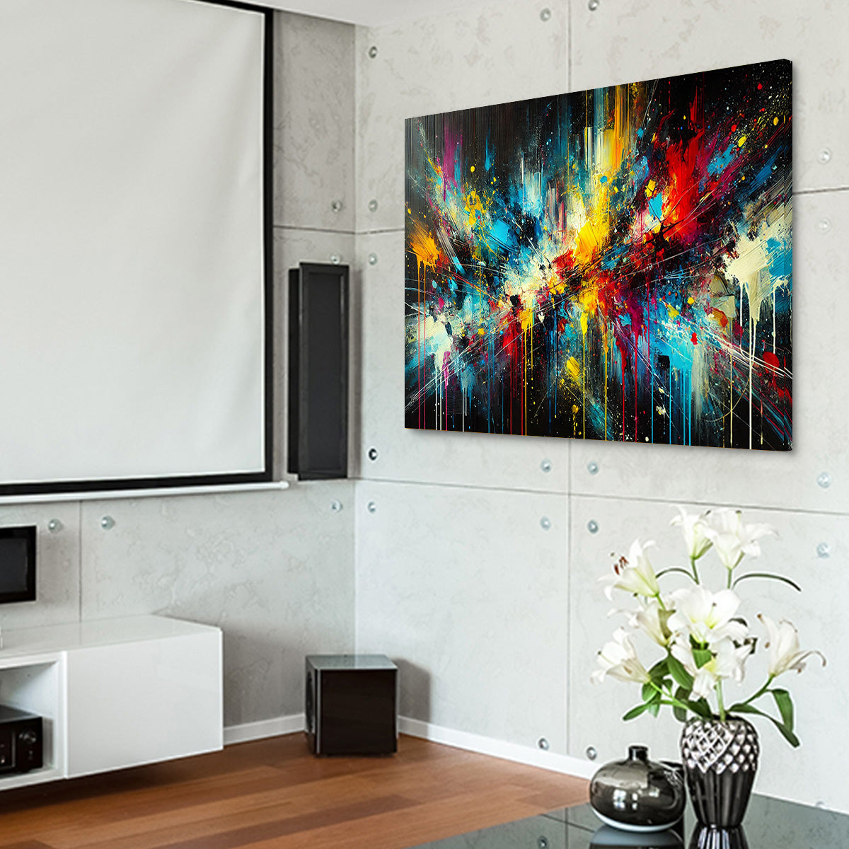 Stunning Dark Brush Stroke and Splashes Wall Art