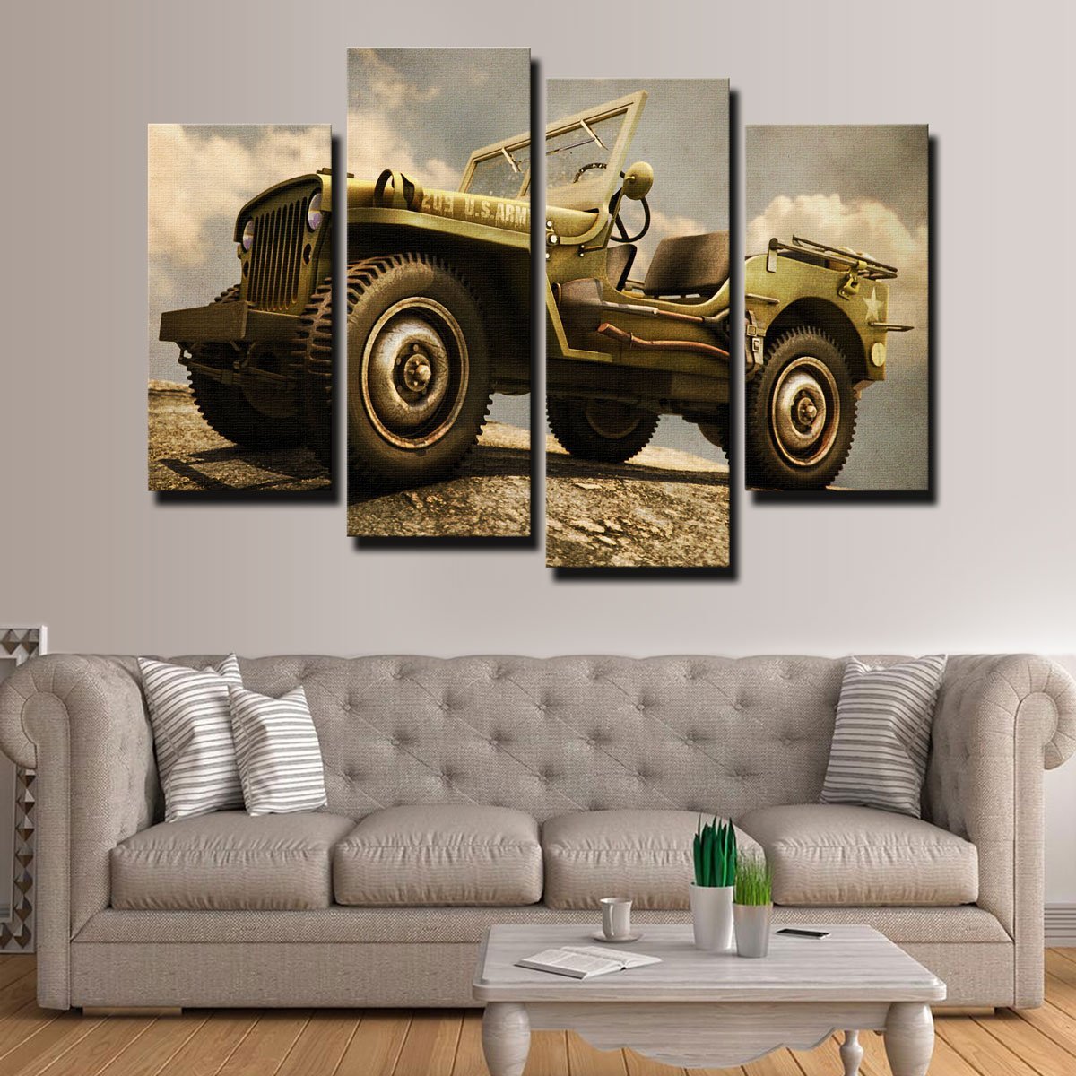 Vintage Willys Military Jeep Wall Art for Rustic Decor