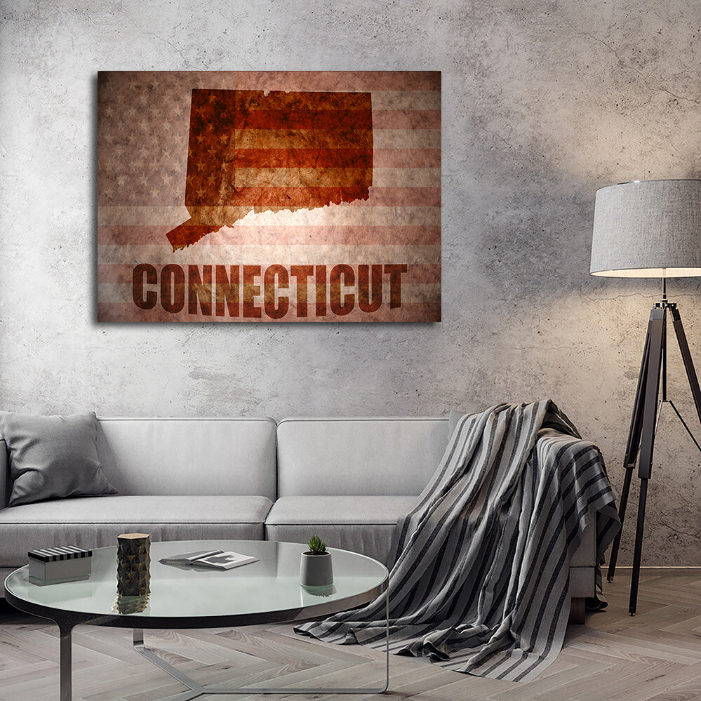 Stunning Connecticut Map on American Flag Wall Art for Your Home Decor
