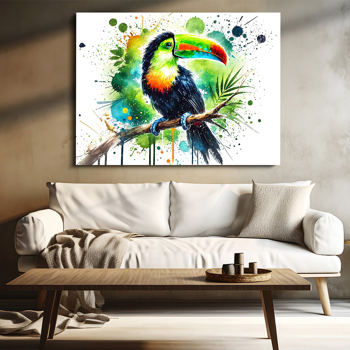 Stunning Toucan Paint Drip Horizontal Wall Art for Striking Home Decor