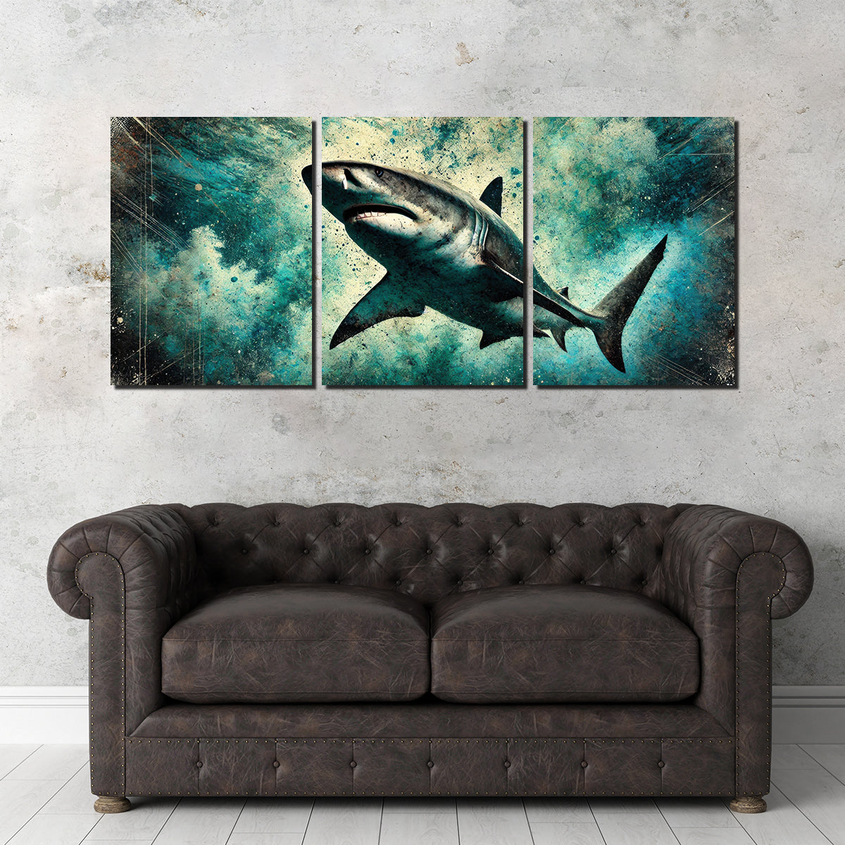 Stunning Bull Shark Grunge Wall Art for Striking Home Decor