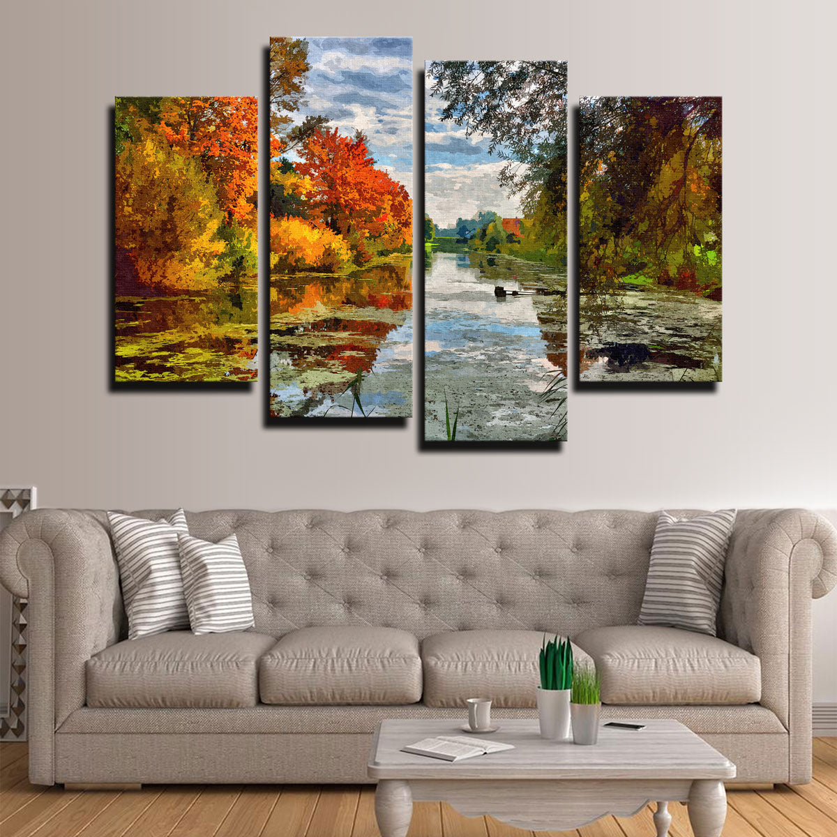 Stunning Lakeside Autumn Trees Wall Art by Denise Dundon