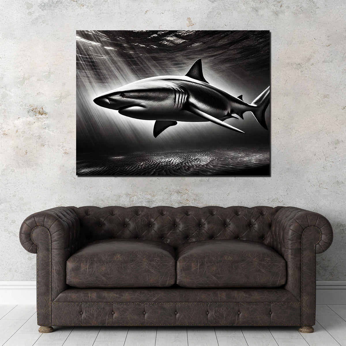 Stunning Bull Shark Grayscale Wall Art for Home Decor