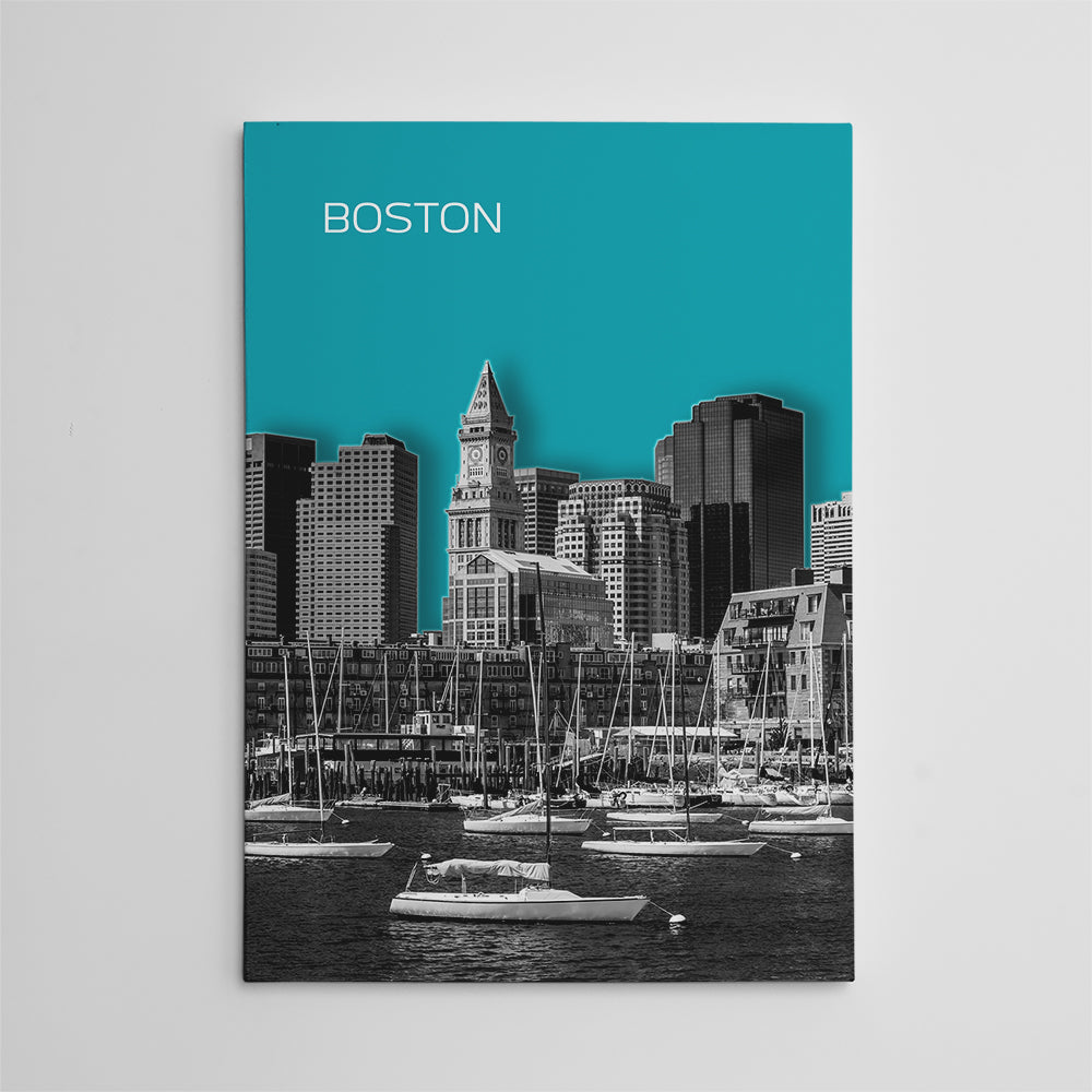 Stunning Boston Skyline Turquoise Wall Art for Your Home Decor
