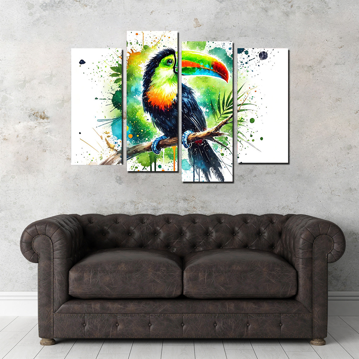 Stunning Toucan Paint Drip Horizontal Wall Art for Striking Home Decor