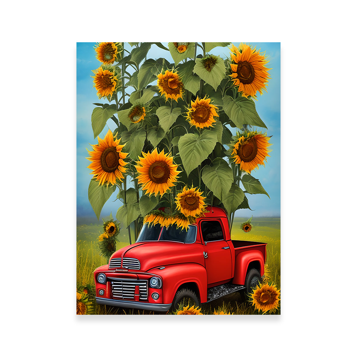 Gorgeous Sunflower Red Truck Wall Art for Stunning Home Decor