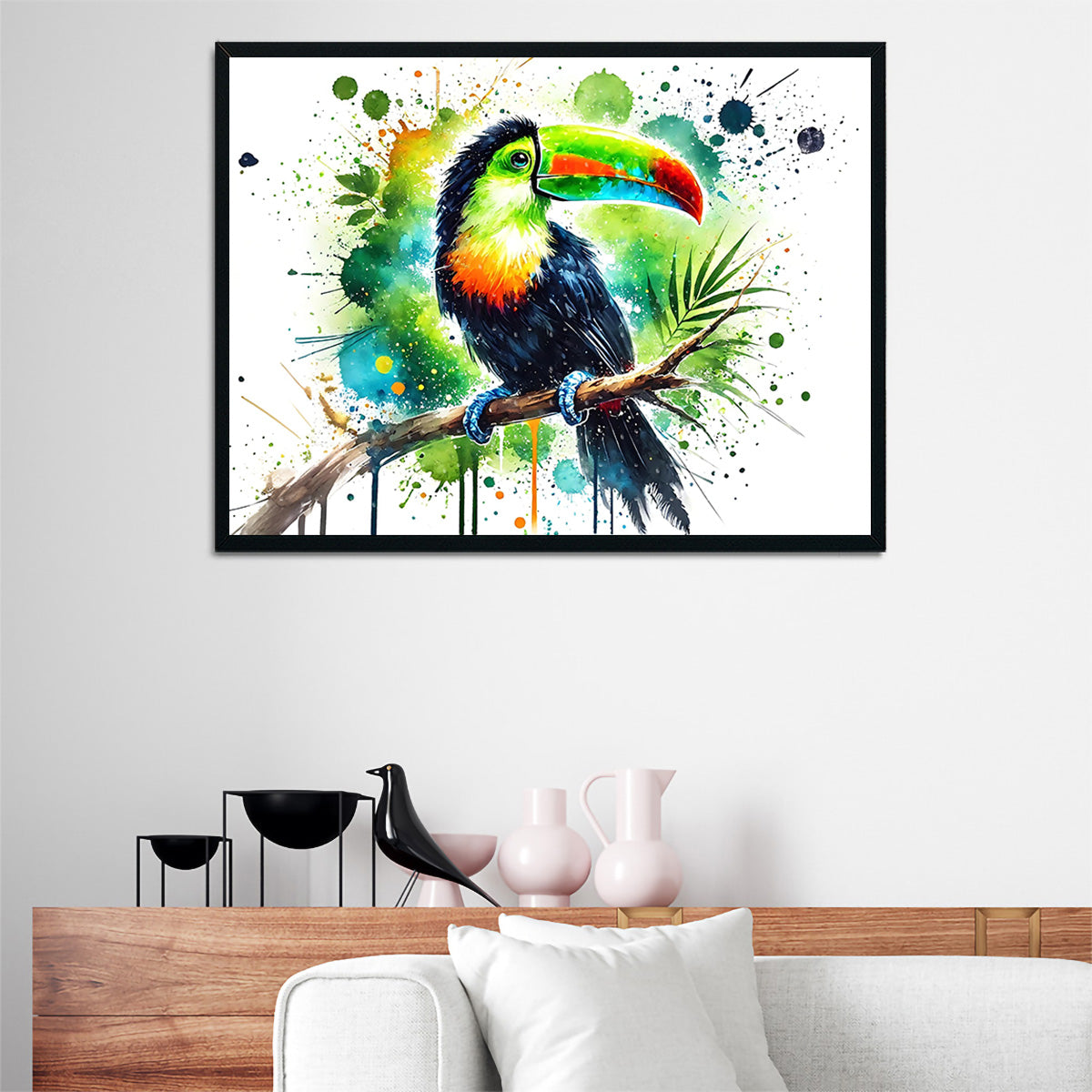 Stunning Toucan Paint Drip Horizontal Wall Art for Striking Home Decor