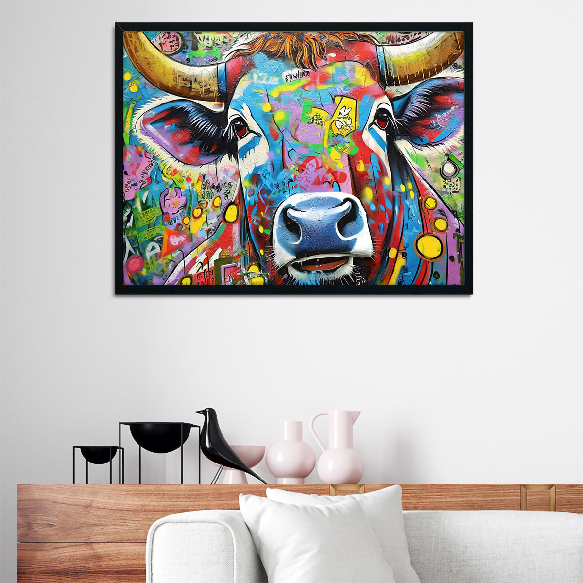 Stunning Bull Graffiti Wall Art by Stephen Chambers