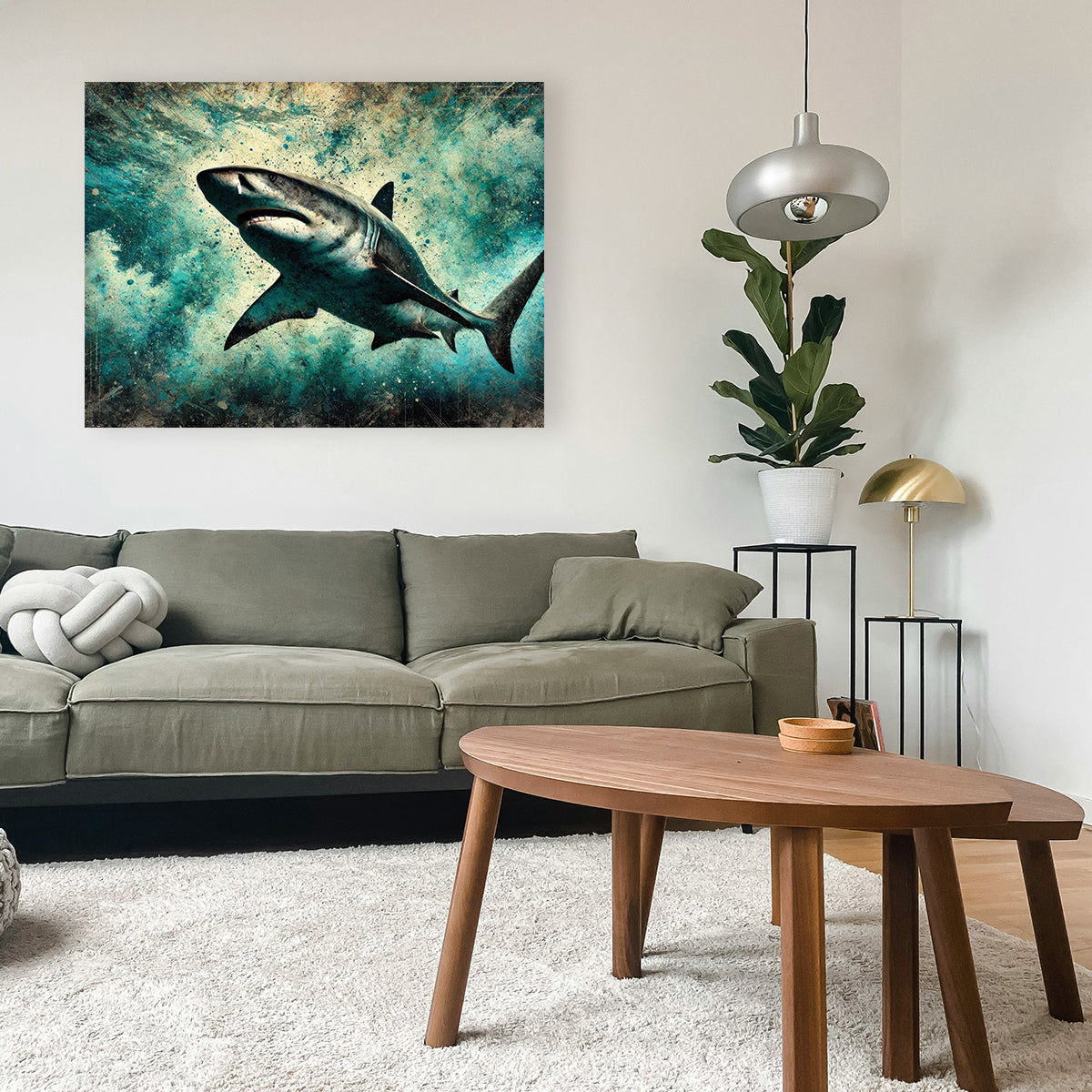 Stunning Bull Shark Grunge Wall Art for Striking Home Decor