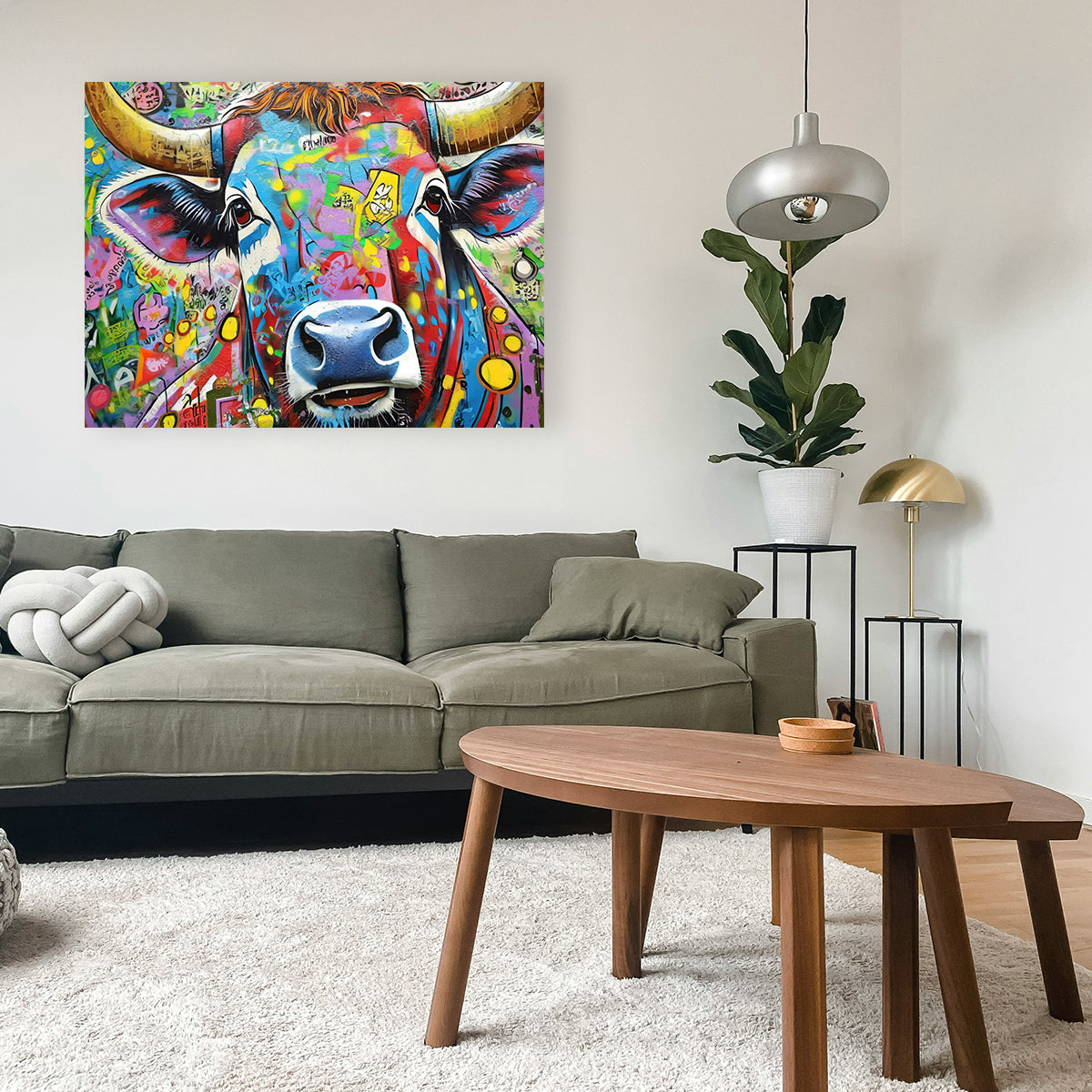 Stunning Bull Graffiti Wall Art by Stephen Chambers