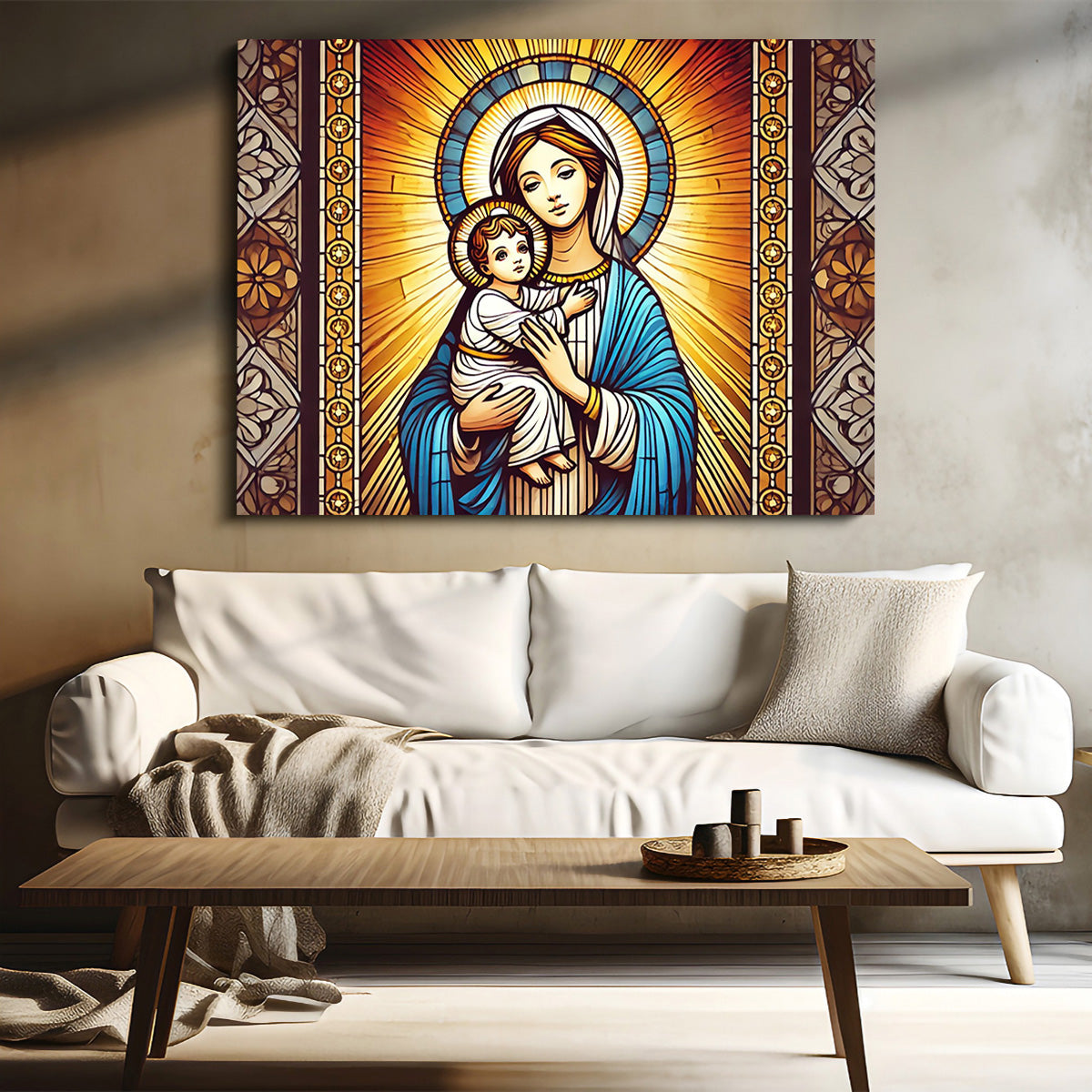 Exquisite Virgin Mary Holding Baby Jesus Wall Art for Stunning Home Decor