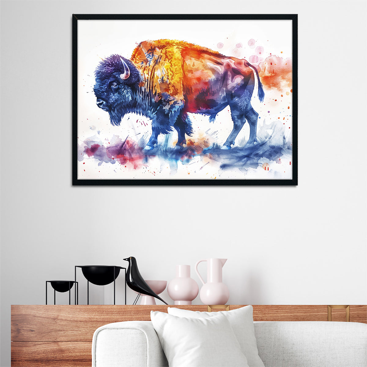 Stunning Vivid Watercolor Bison Wall Art for a Striking Home Decor