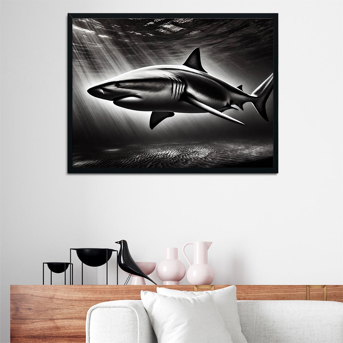 Stunning Bull Shark Grayscale Wall Art for Home Decor