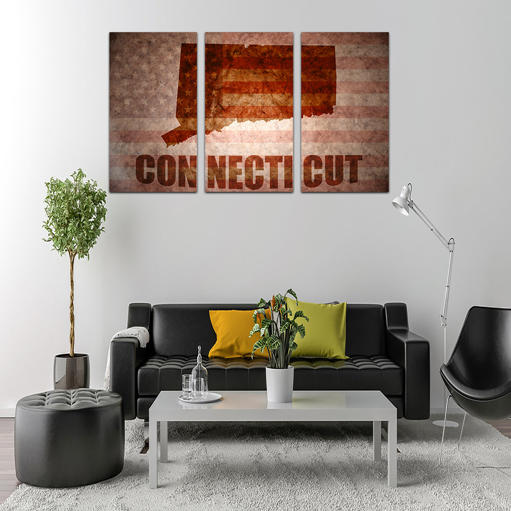 Stunning Connecticut Map on American Flag Wall Art for Your Home Decor
