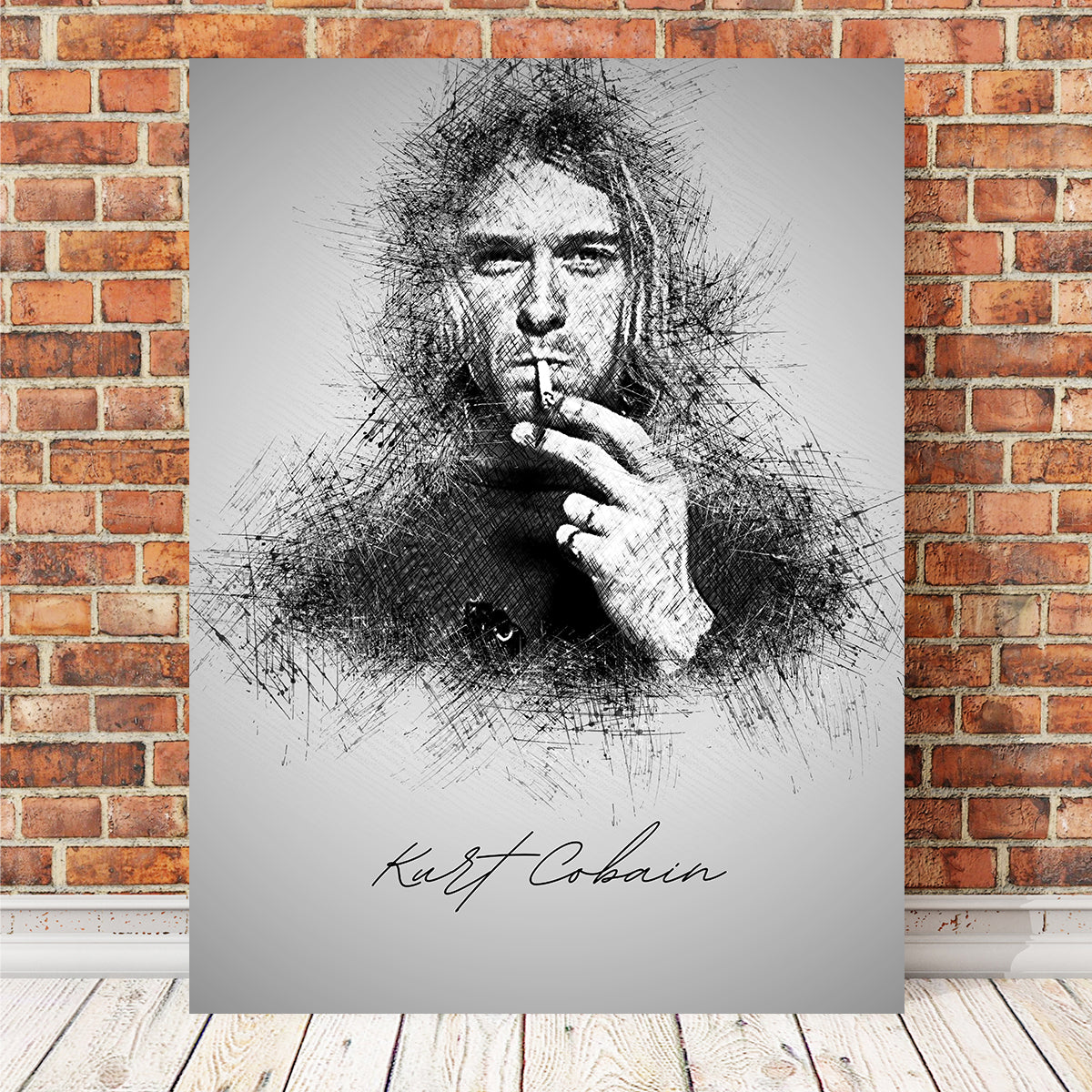 Authentic Kurt Cobain Sketch Wall Art for Music Enthusiasts